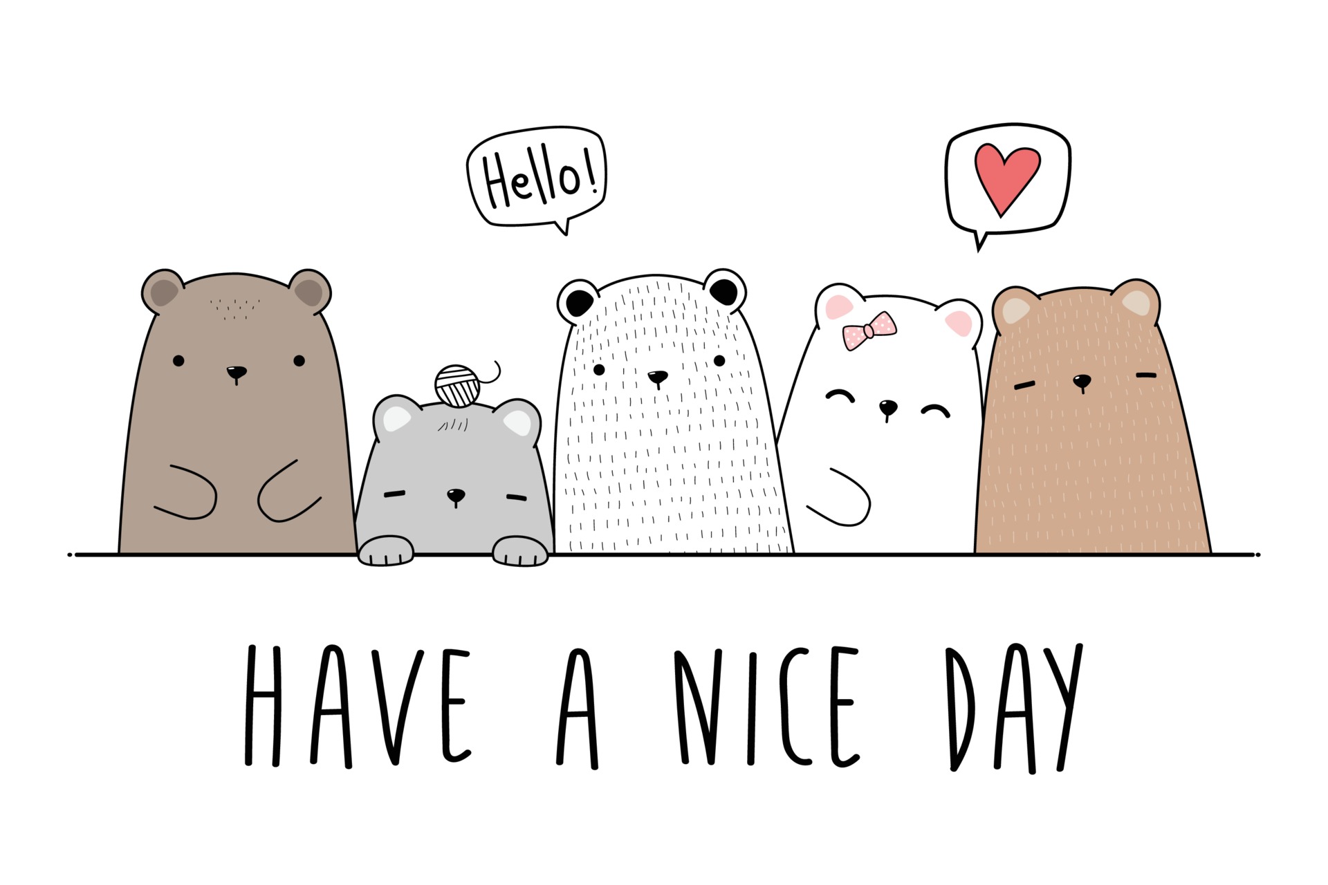 Cute teddy bear and polar bear cartoon doodle card 2225720 Vector Art ...