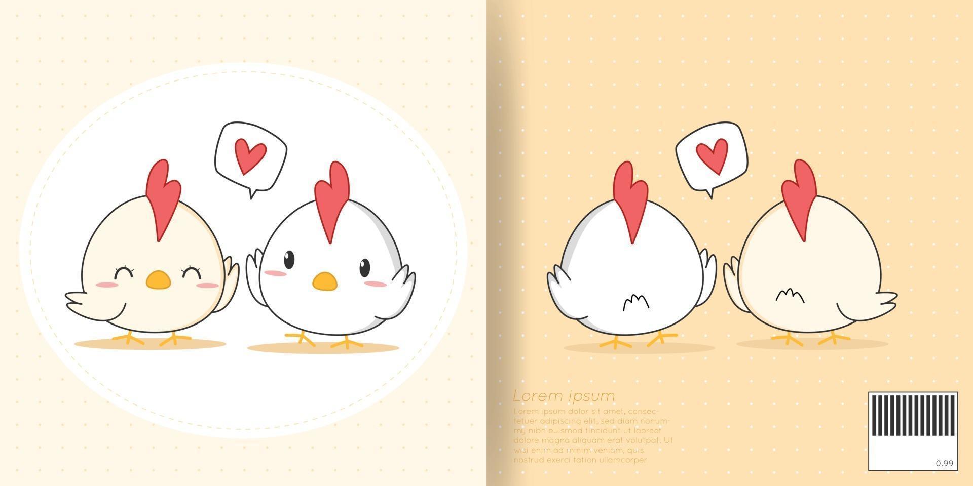 Cute chicken and rooster cartoon doodle notebook cover set vector