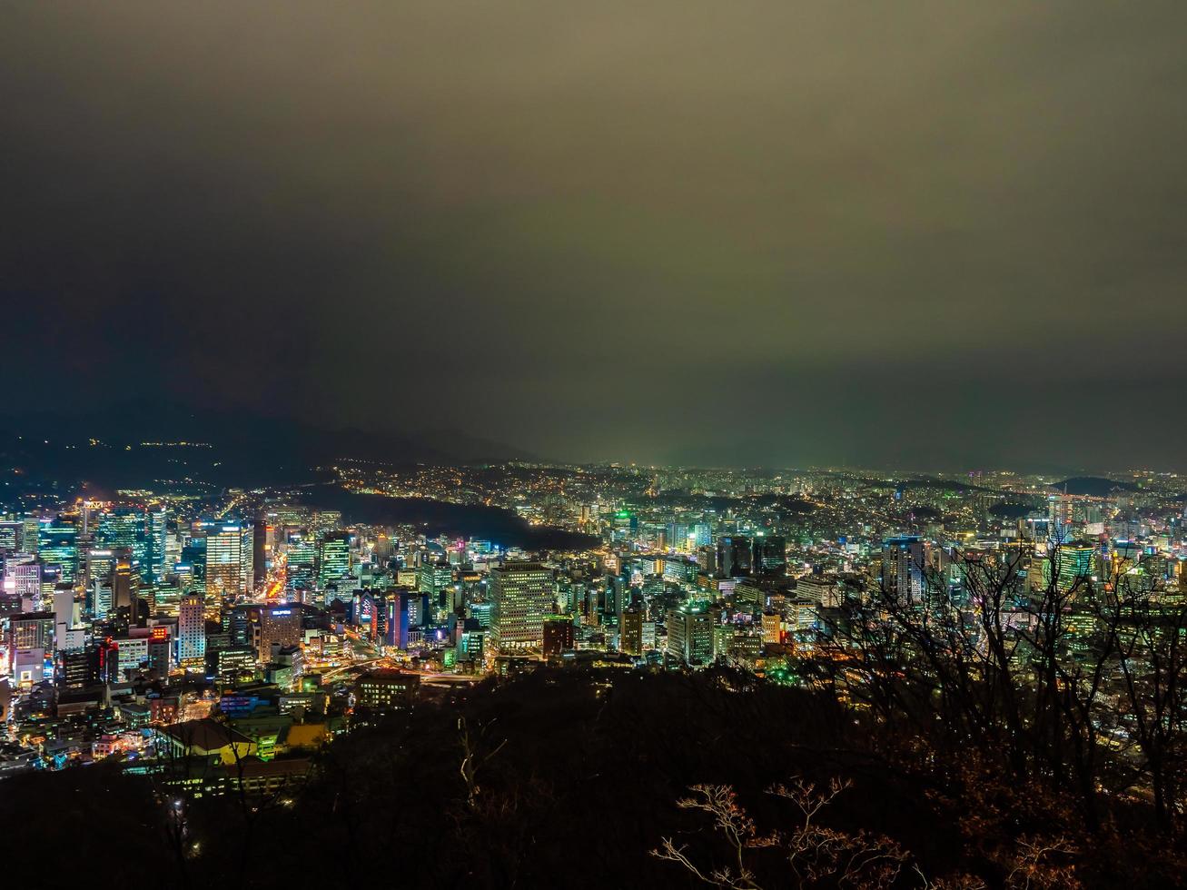 Beautiful architecture building around Seoul city at night photo