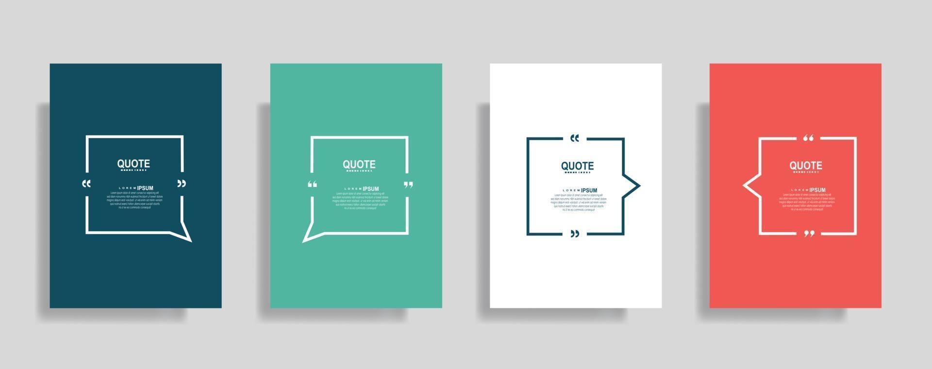 Quotes frame blank templates set, Text in brackets, citation empty speech bubbles. Text bos isolated on color background. vector