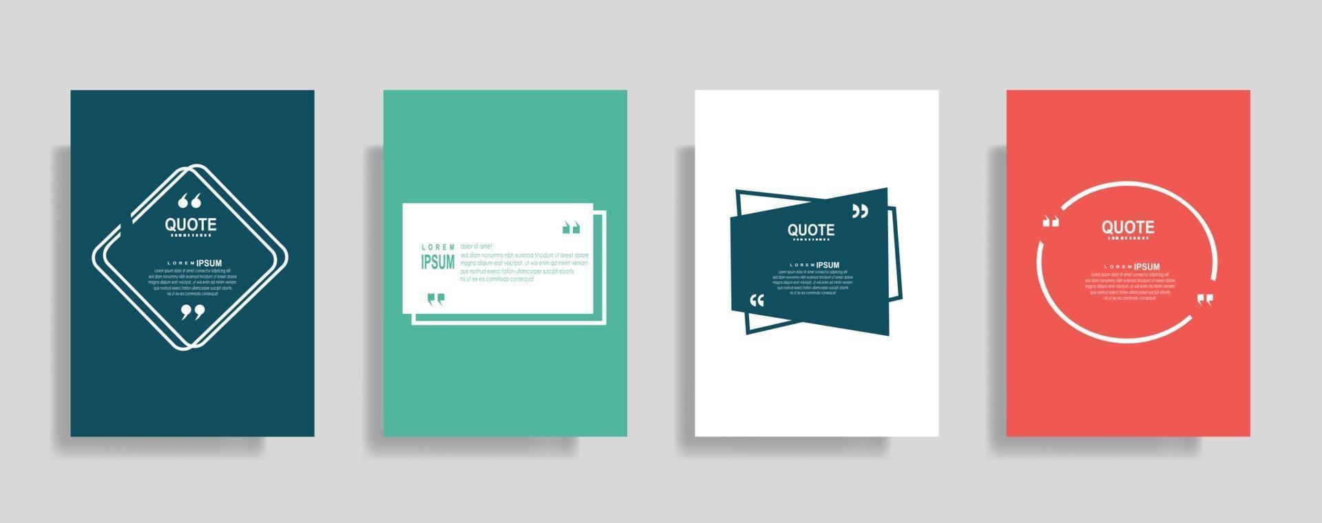 Quotes frame blank templates set, Text in brackets, citation empty speech bubbles. Text bos isolated on color background. vector