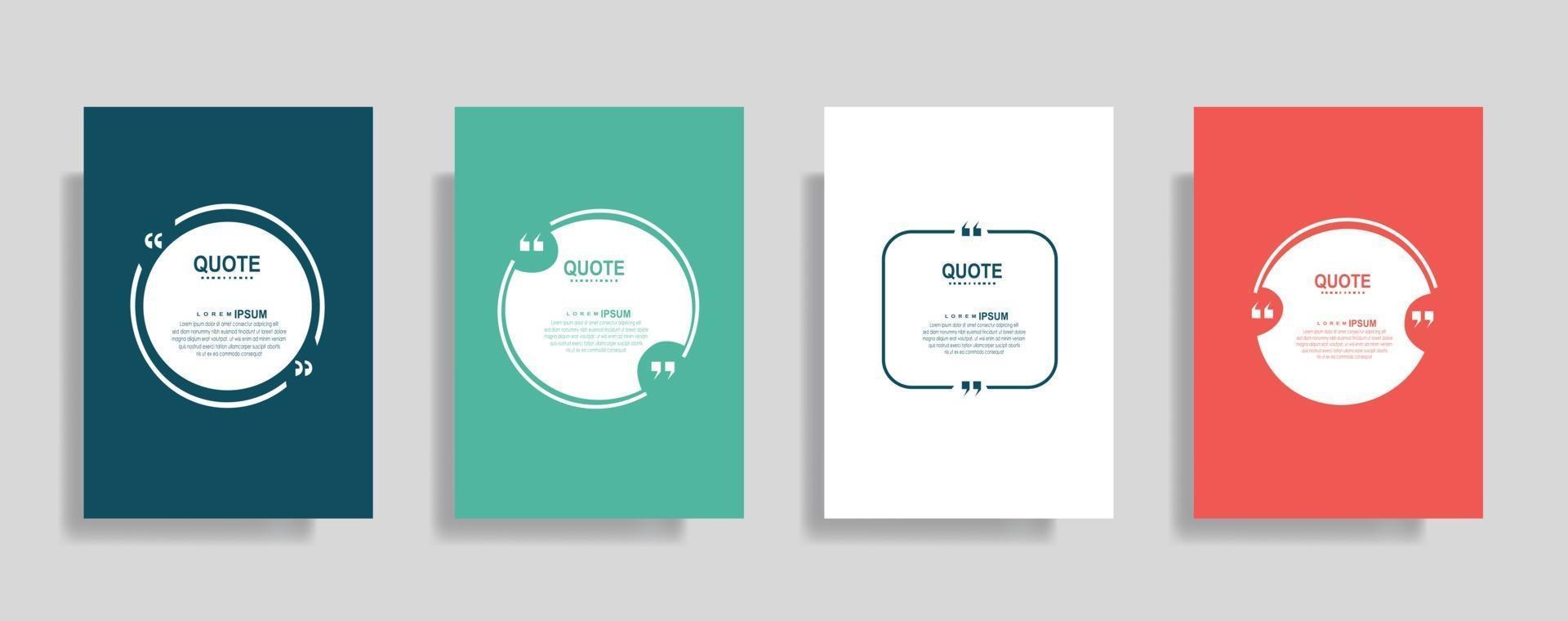 Quotes frame blank templates set, Text in brackets, citation empty speech bubbles. Text bos isolated on color background. vector
