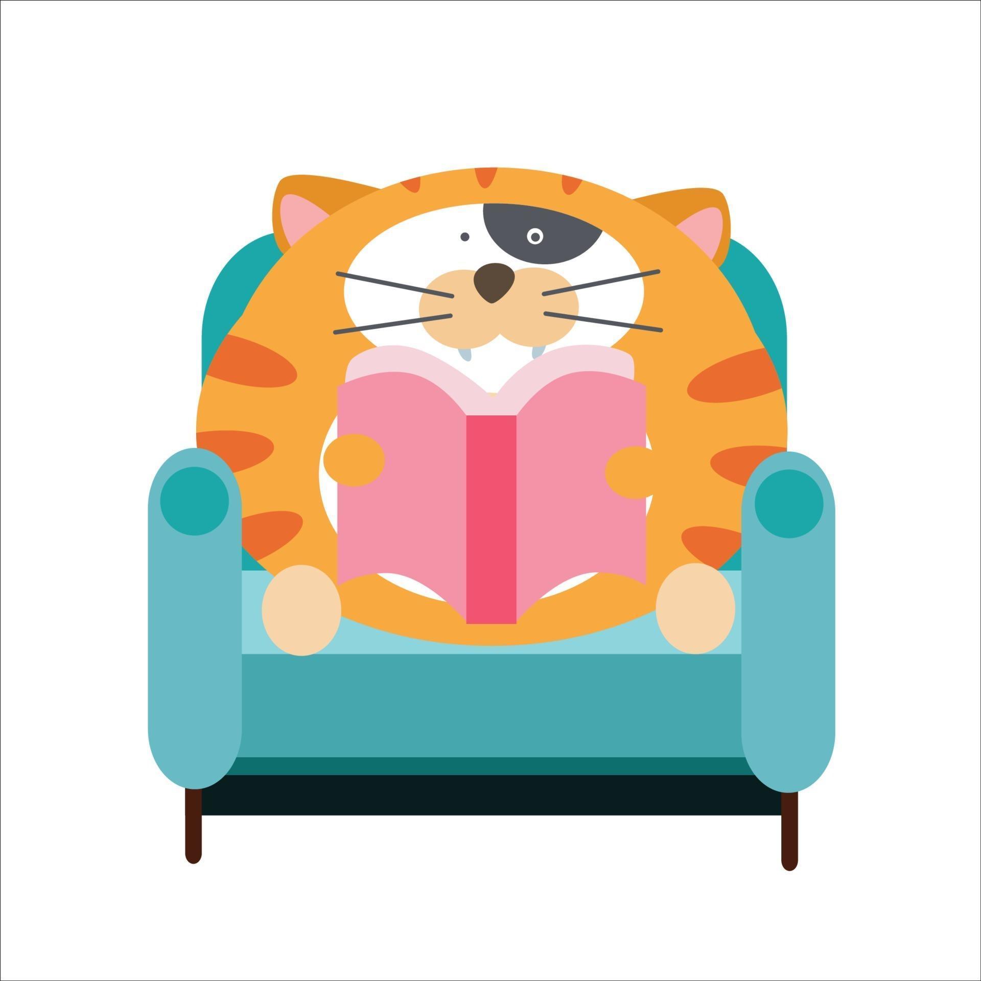 Cute cat sitting on sofa character vector template design illustration