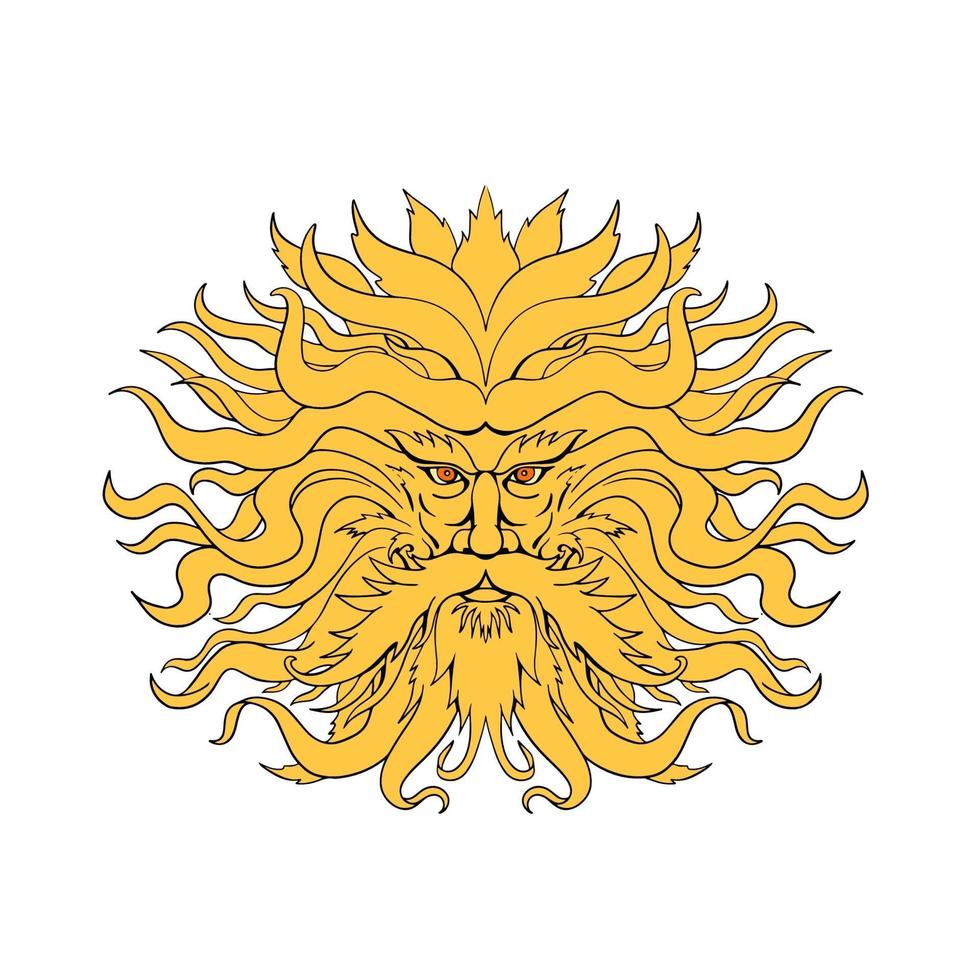 Helios, Greek God of Sun Head, Drawing Color vector