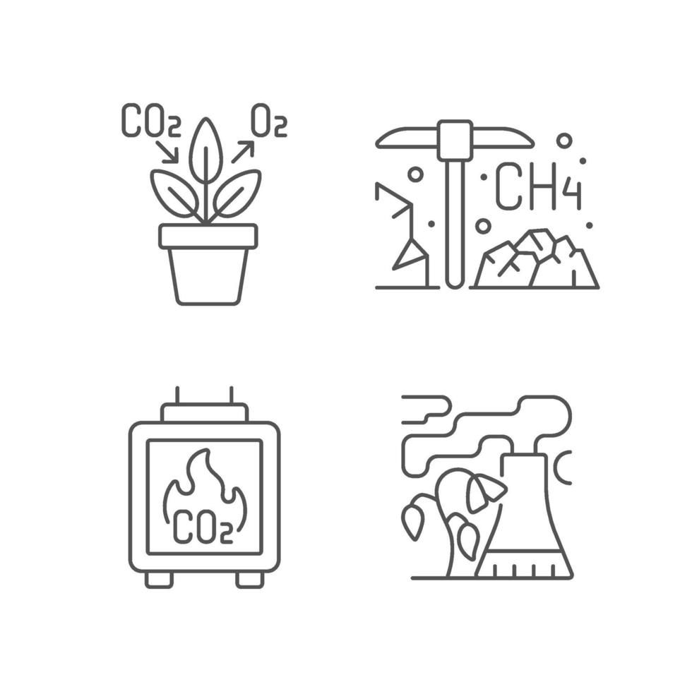 Air pollution linear icons set vector