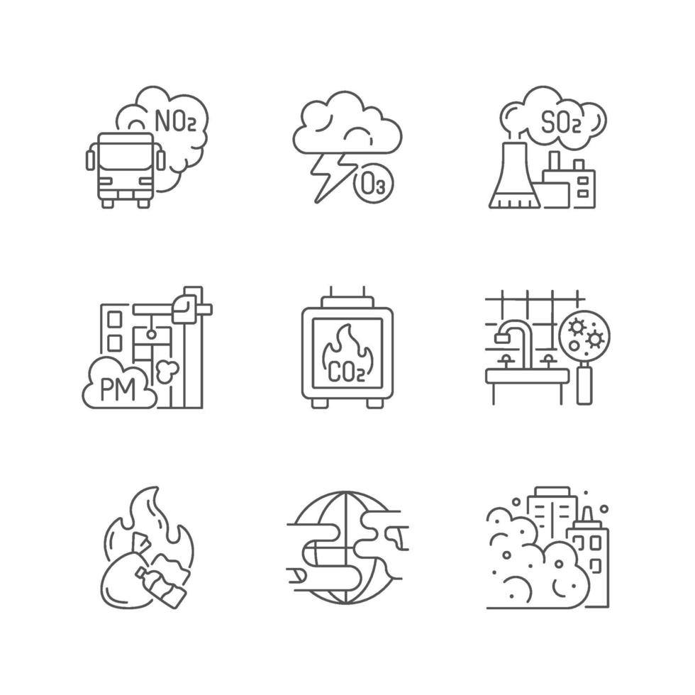 Air pollution linear icons set vector