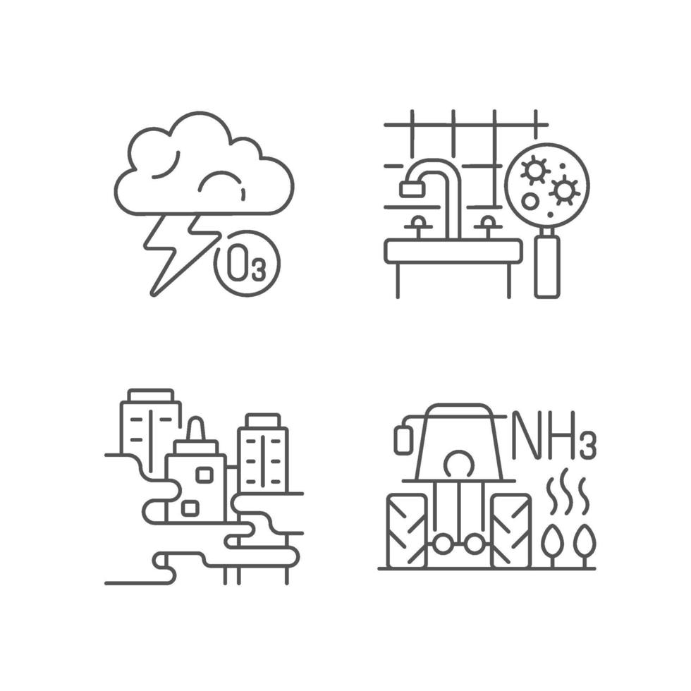 Air pollution linear icons set vector