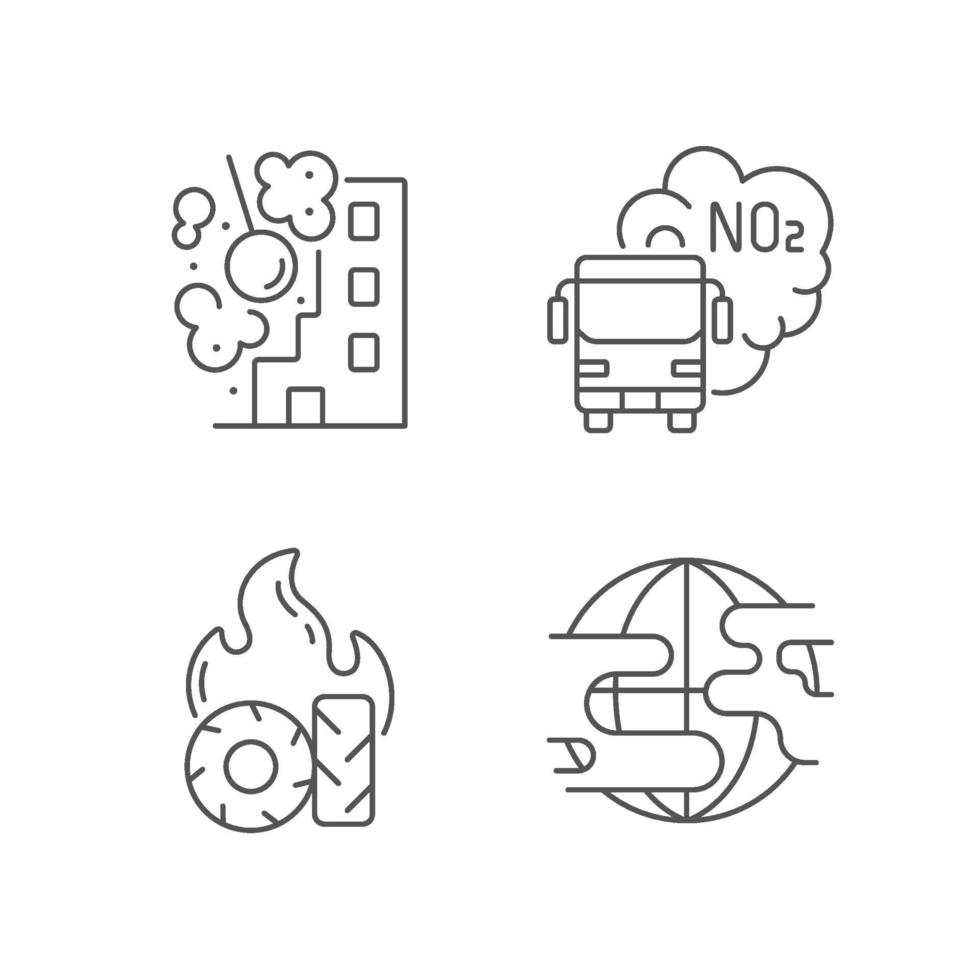 Air pollution linear icons set vector
