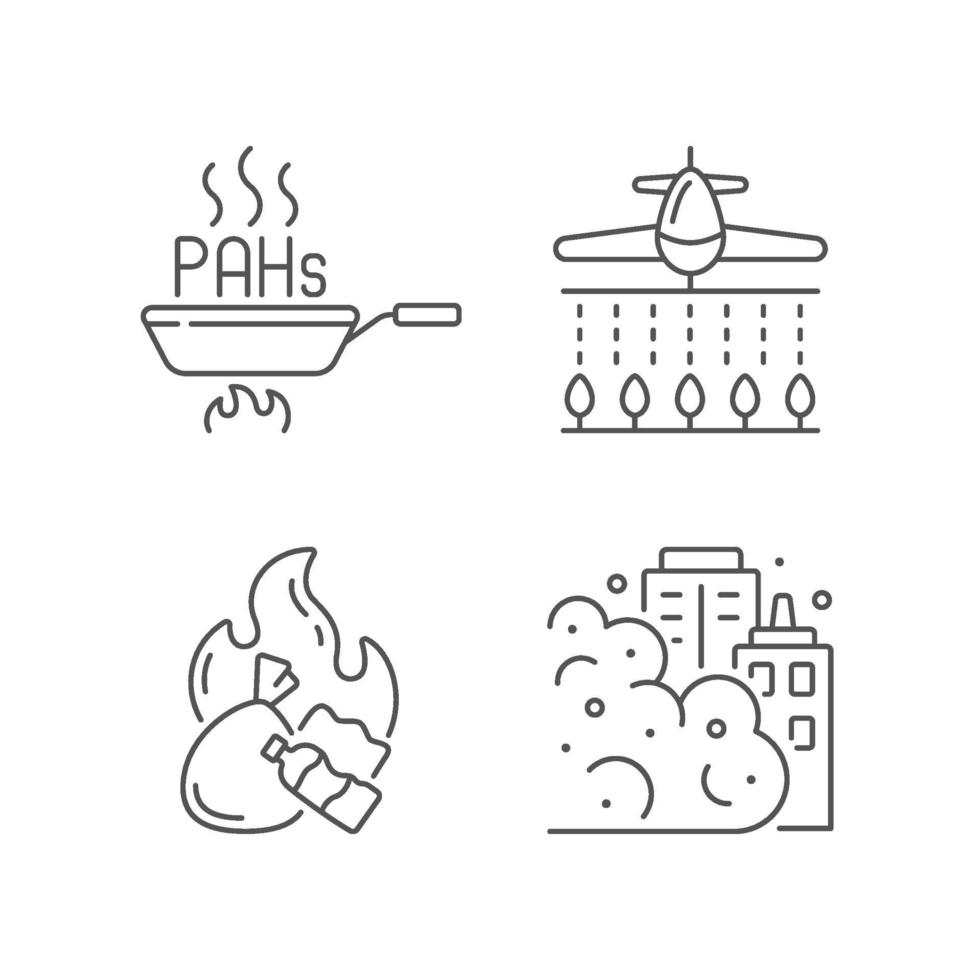 Air pollution linear icons set vector