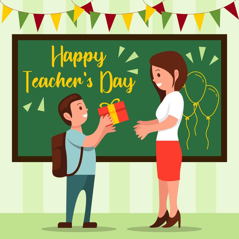 Giving Gifts to the Teacher on Teacher's Day vector