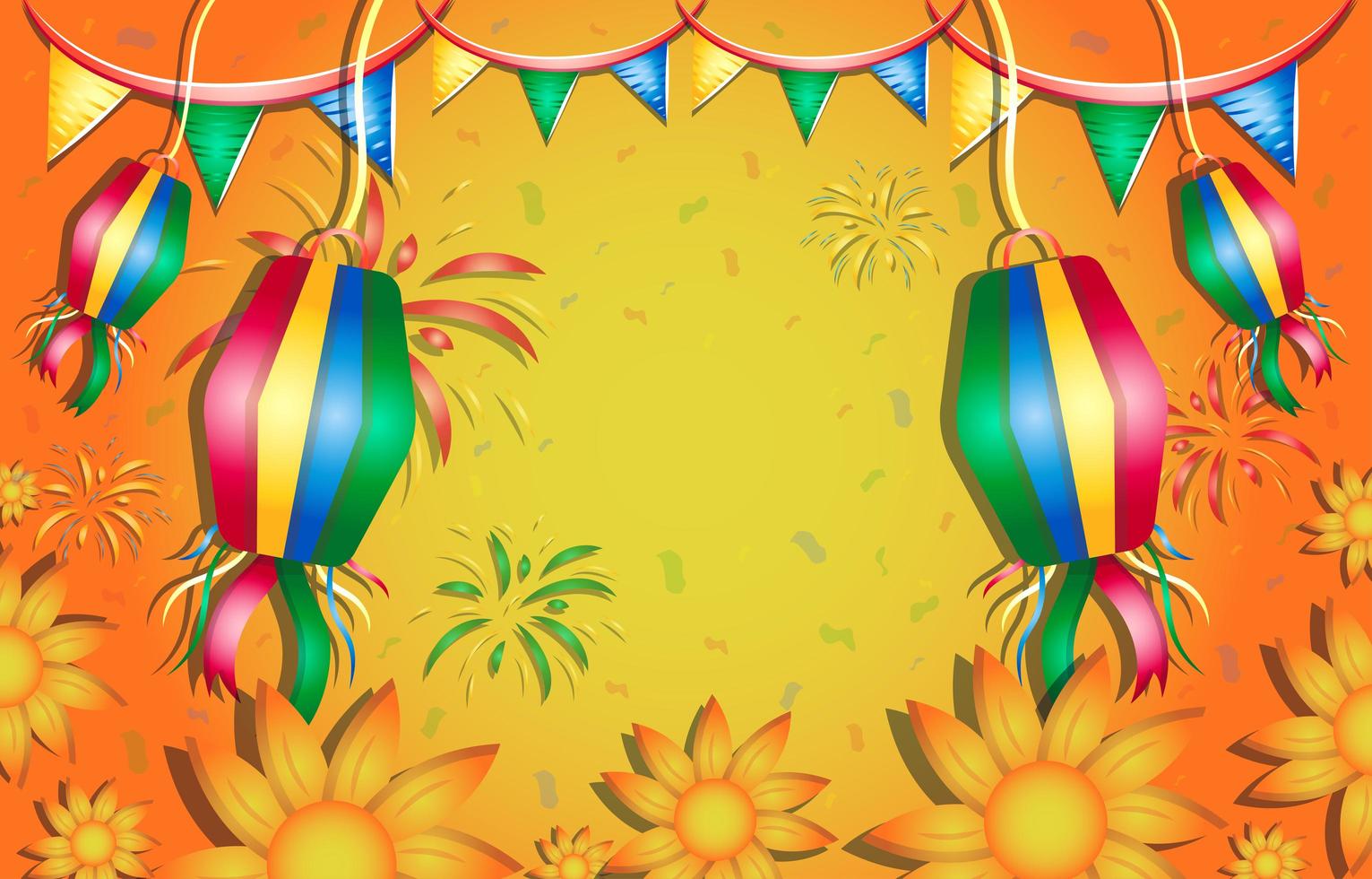 Festa Junina with Lanterns and Flowers Background vector