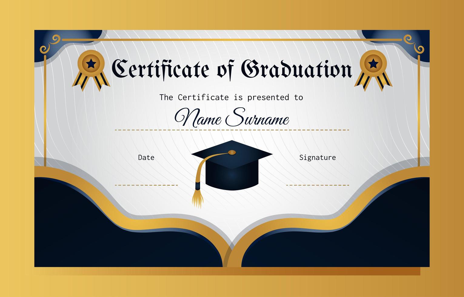 elegante plantilla de certificado de graduación azul y dorado vector