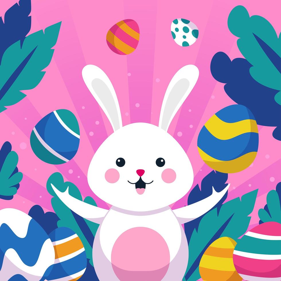 A Rabbit Surrounded by Colorful Eggs vector