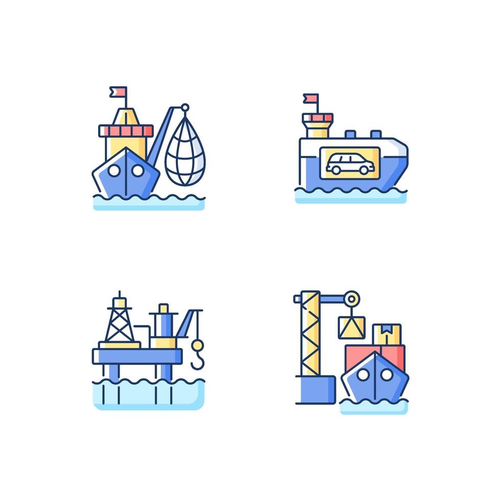 Conjunto de iconos de color rgb del sector de la industria marina vector
