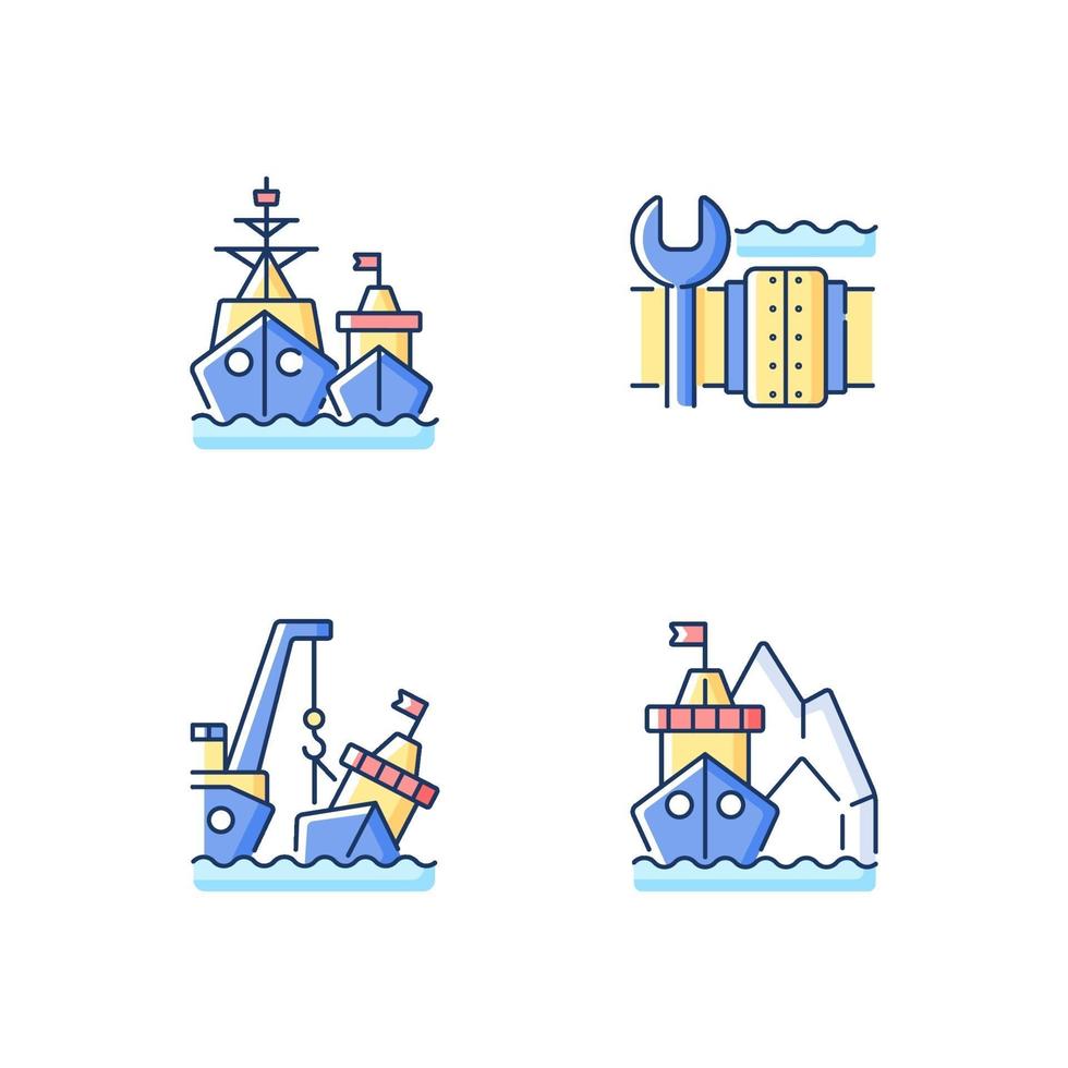 Maritime structures and regulation RGB color icons set vector