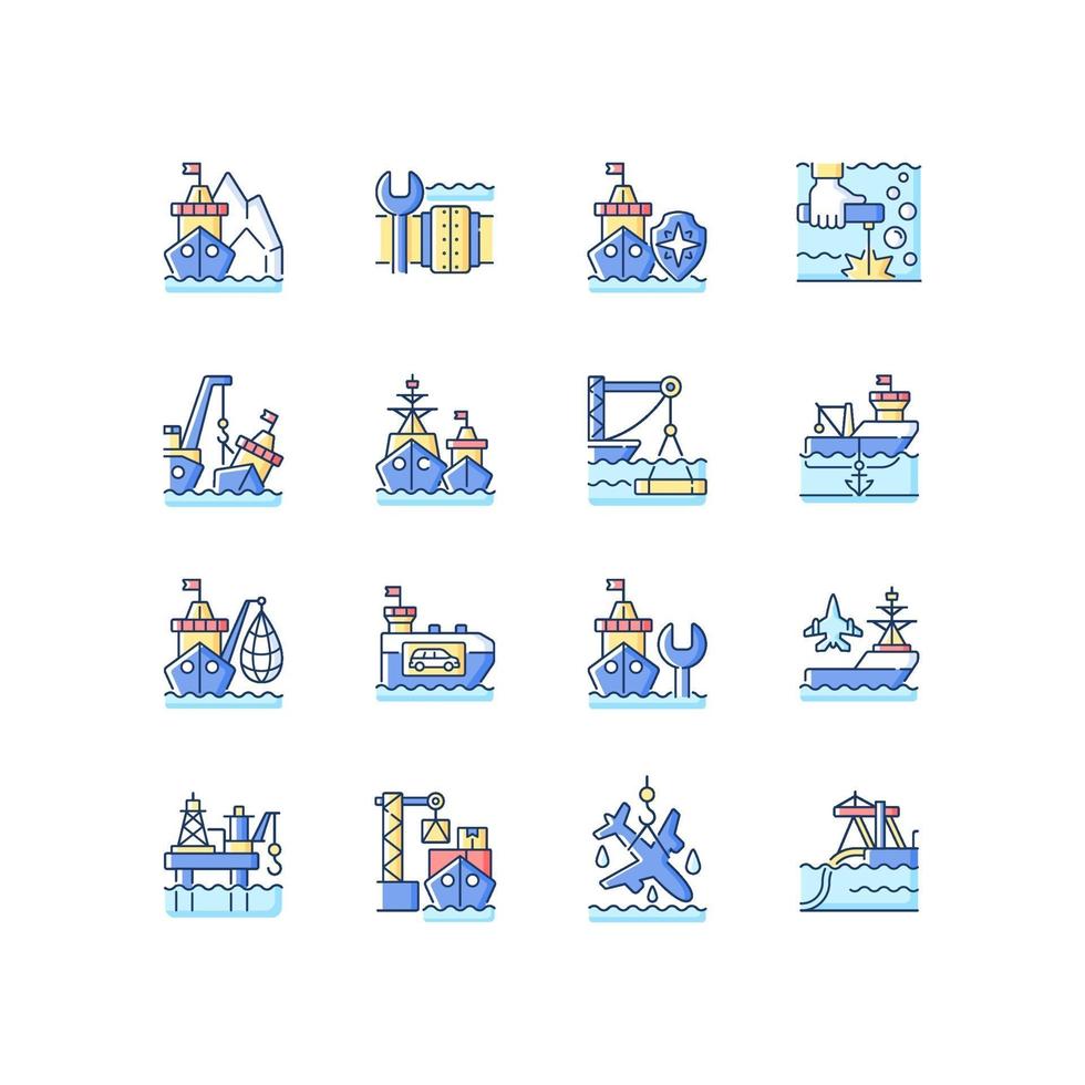 Marine industry RGB color icons set vector