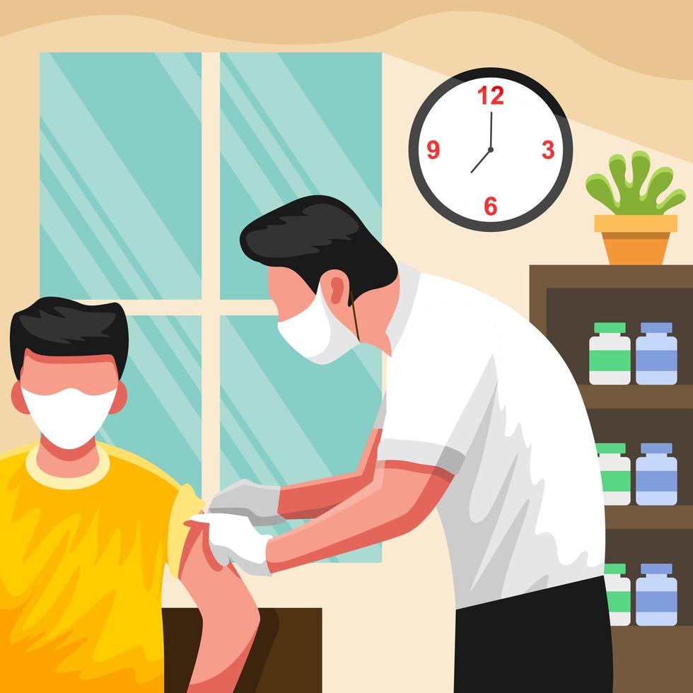 A Man is Being Vaccinated in the Room vector