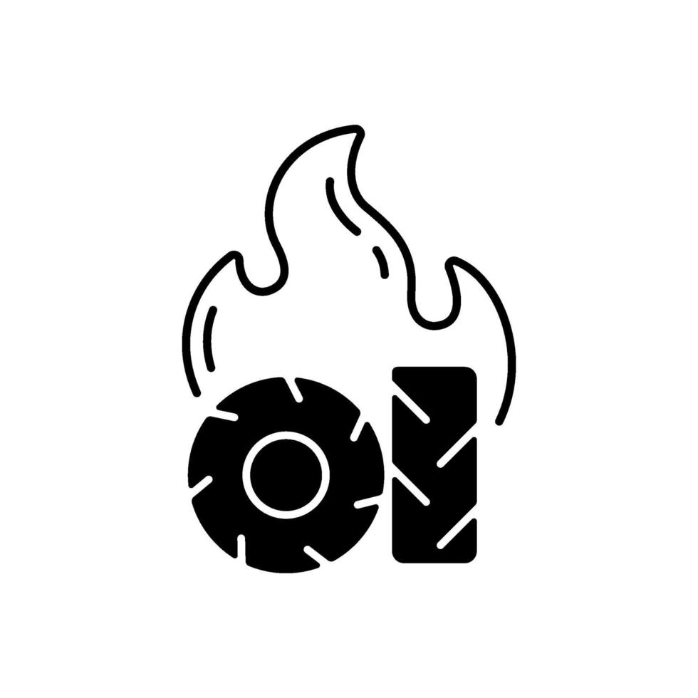Burning tires black linear icon vector