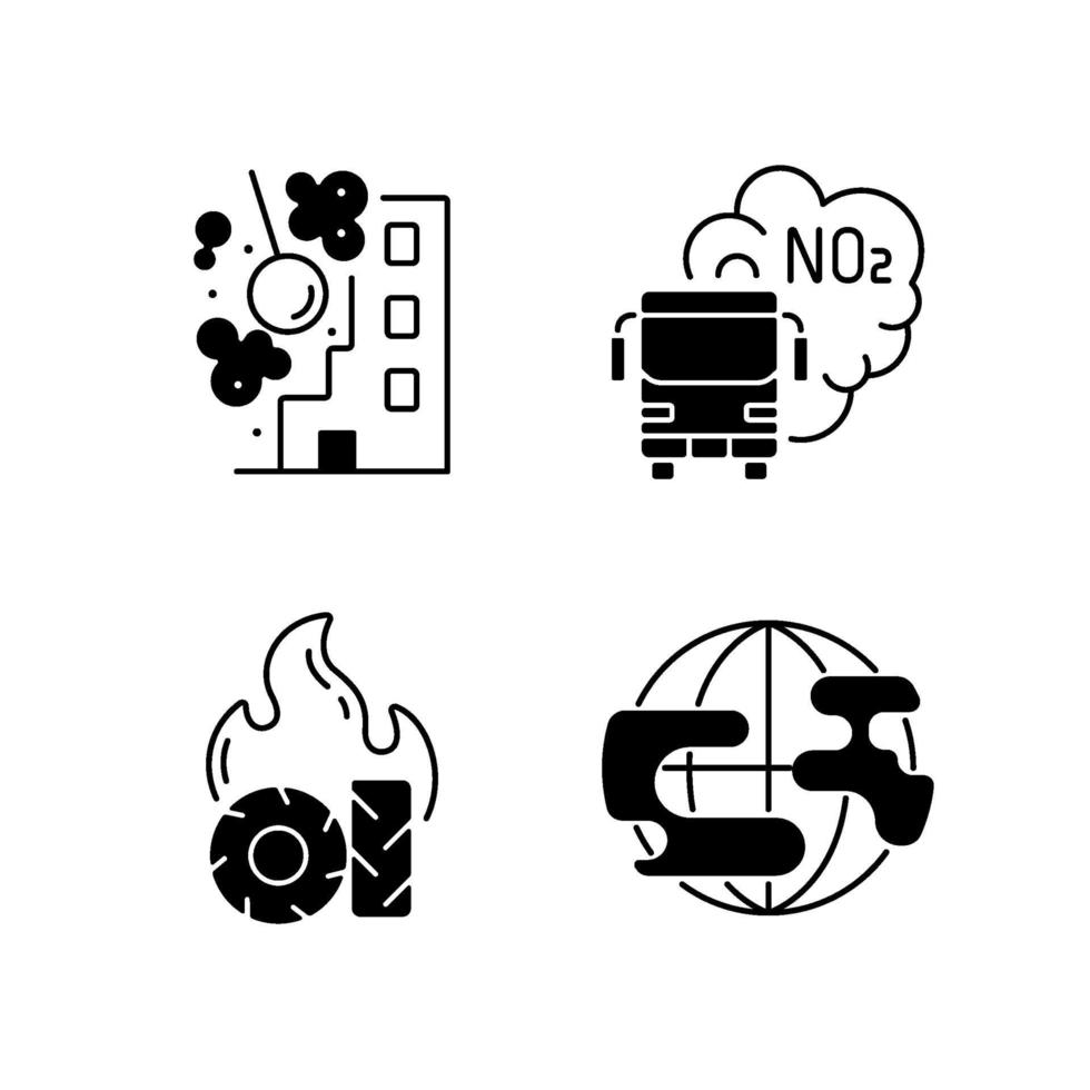 Air pollution black linear icons set vector