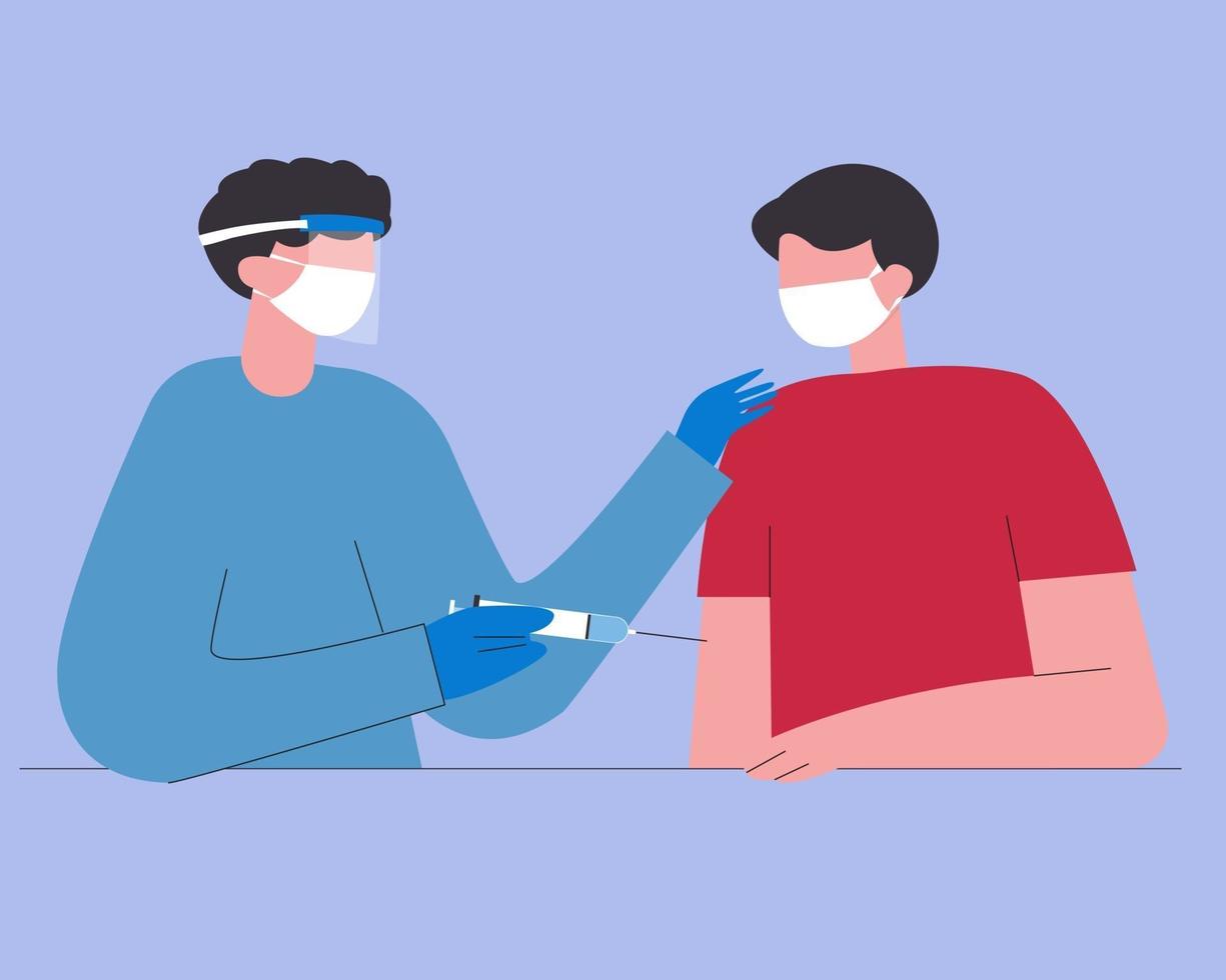 Man and doctor for vaccination concept illustration. vector