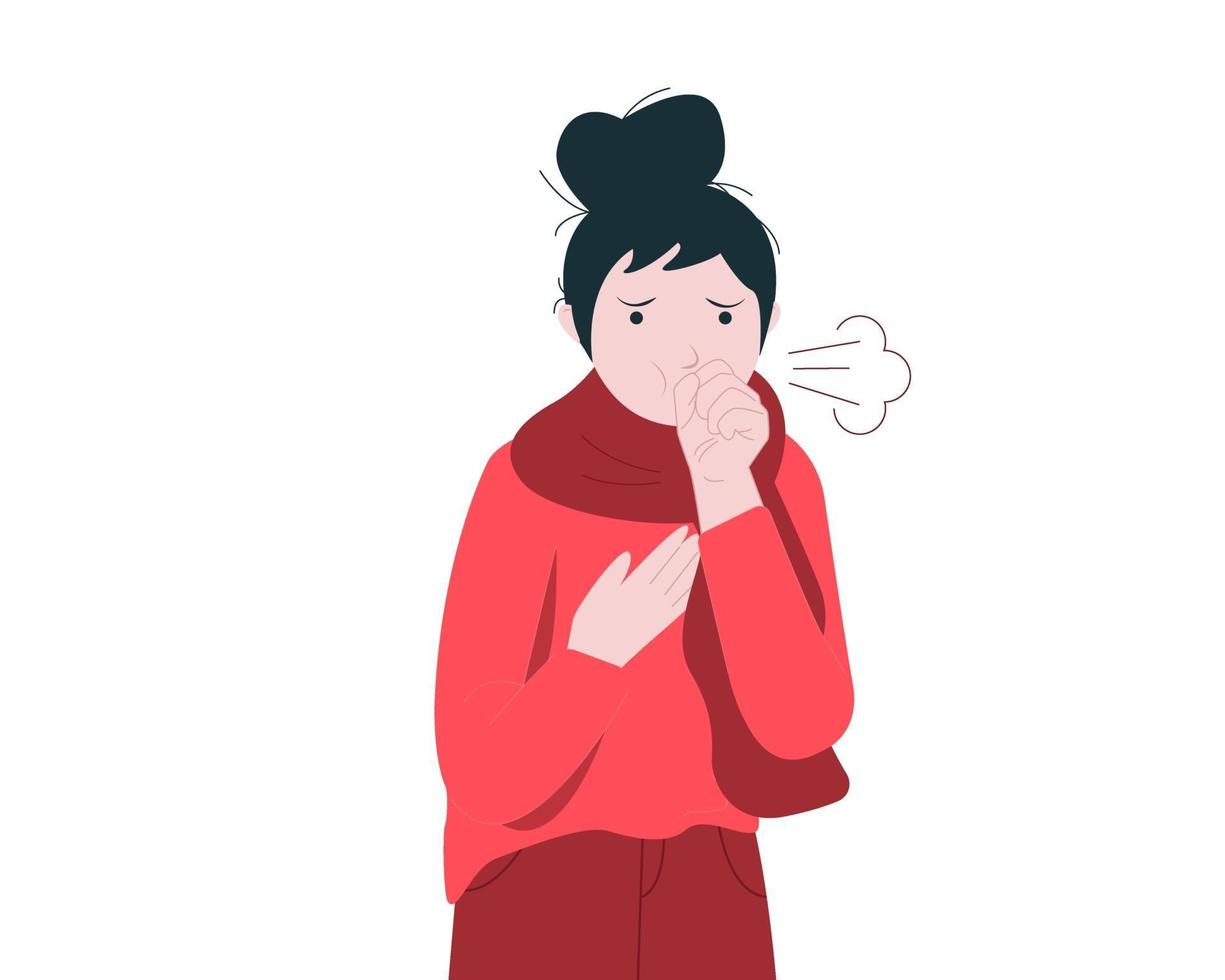 Woman with cold and cough. vector