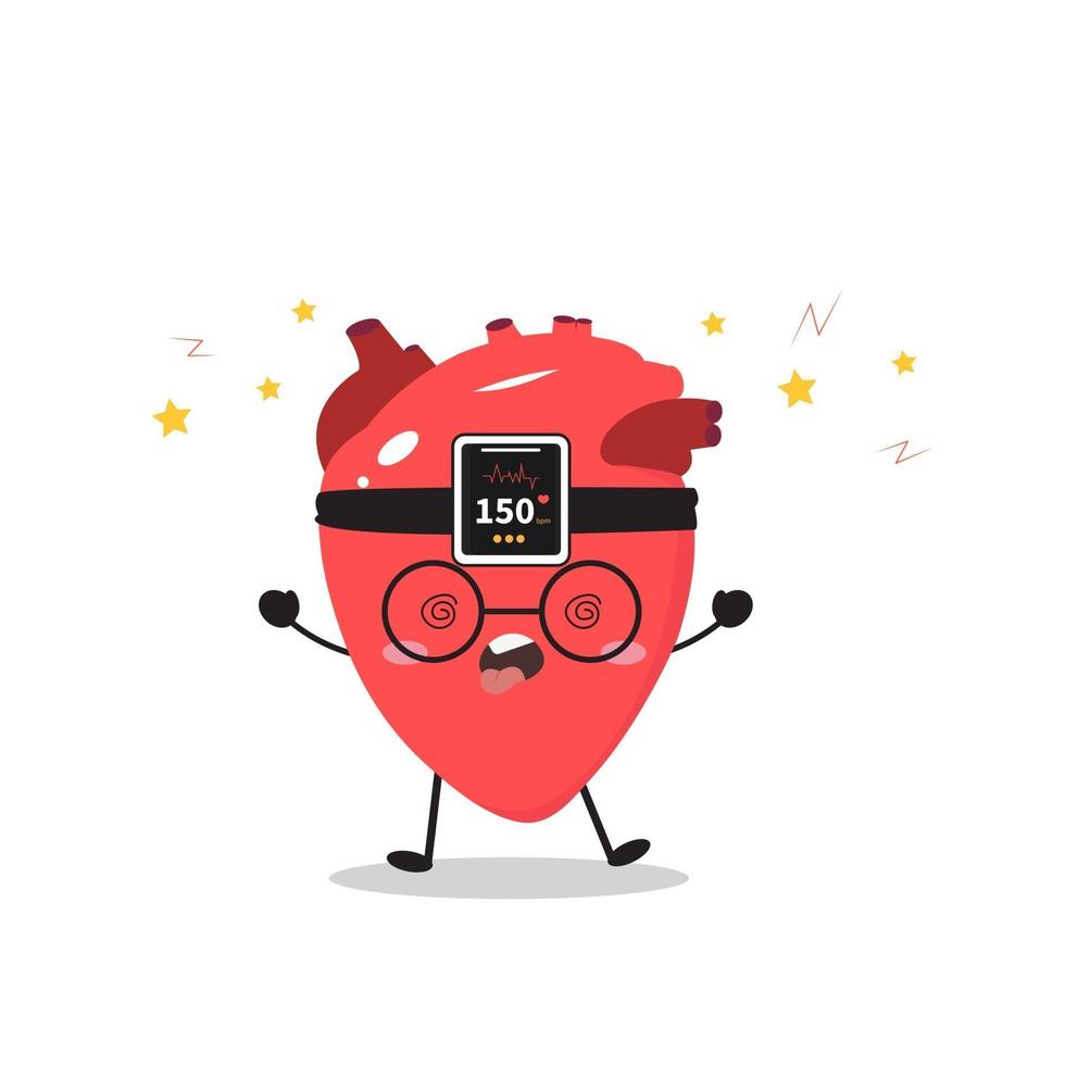 Heart palpitations with kawaii heart character vector