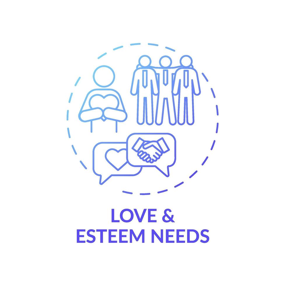 Love and esteem needs blue gradient concept icon vector