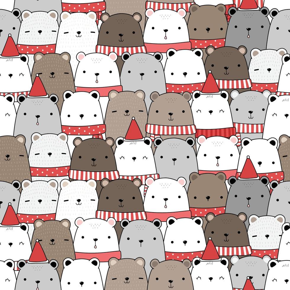 Cute teddy bear and polar bear cartoon doodle seamless pattern vector