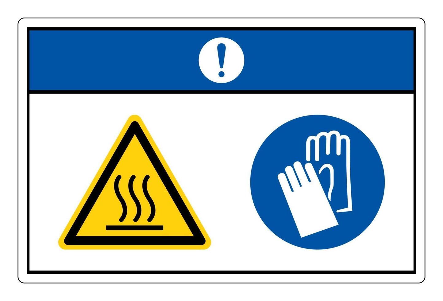 Aviso de horno caliente use guantes de protección signo símbolo sobre fondo blanco. vector