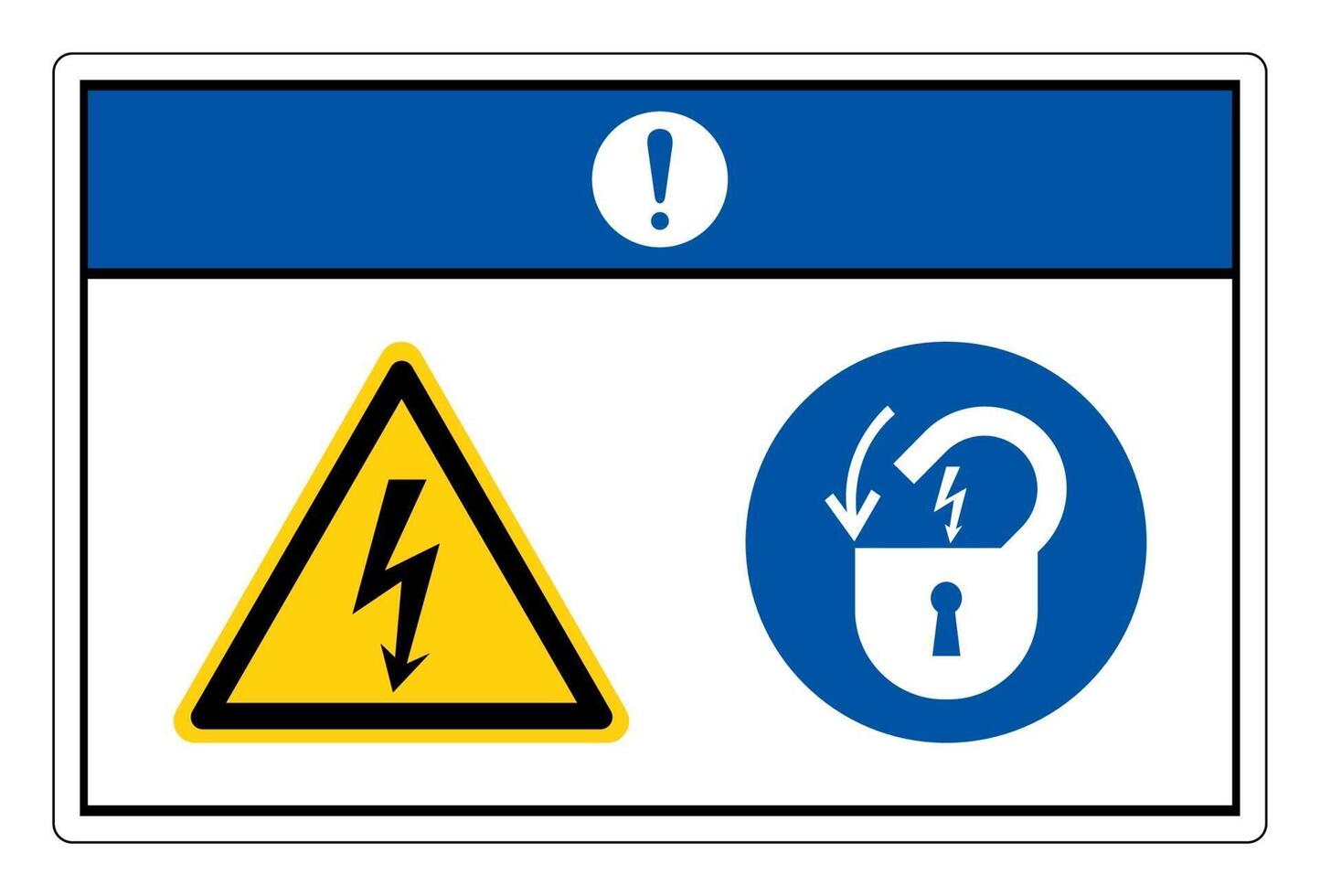 Aviso de bloqueo de voltaje peligroso signo de símbolo de energía eléctrica sobre fondo blanco. vector