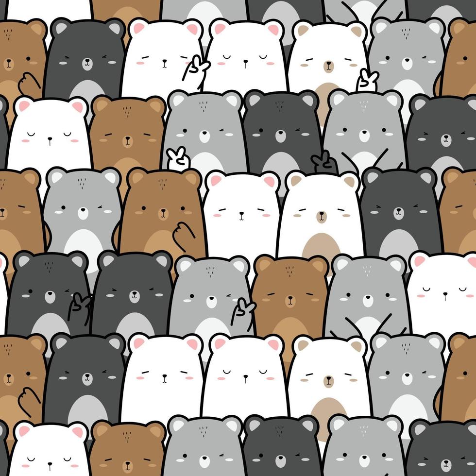 Cute teddy bear and polar bear cartoon doodle seamless pattern vector