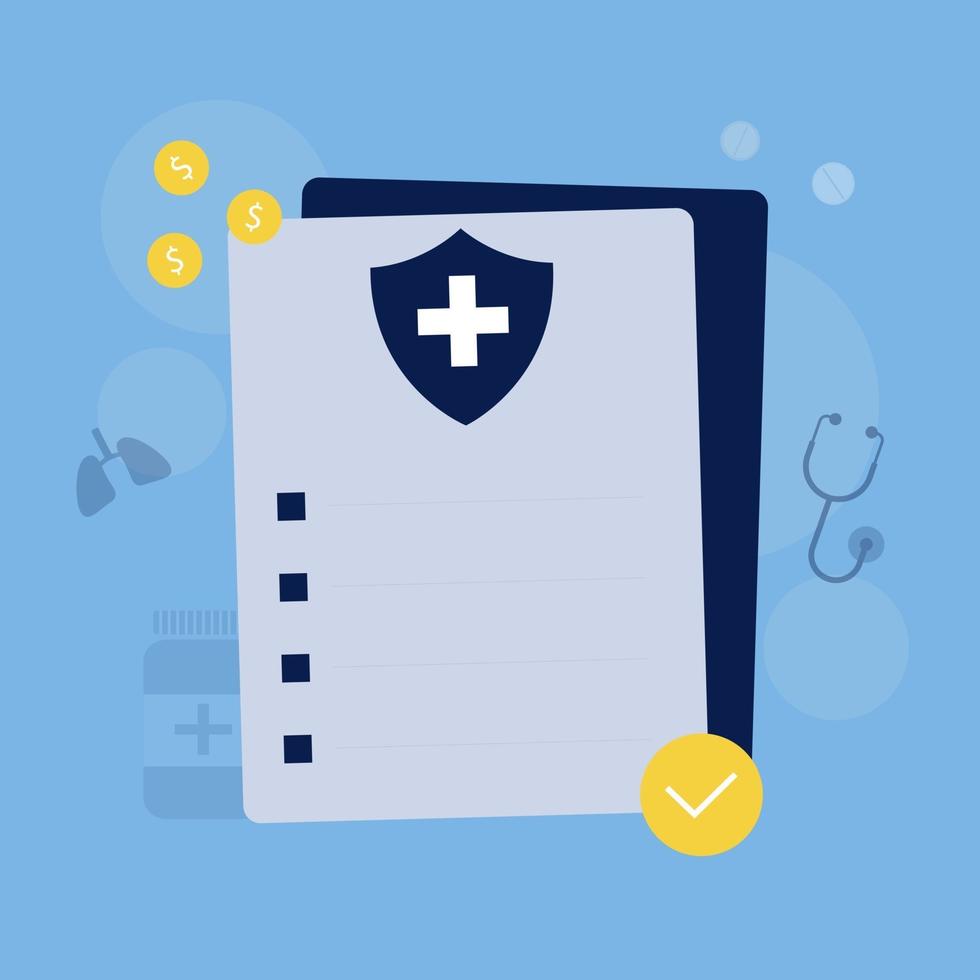 Health insurance document flat illustration. vector