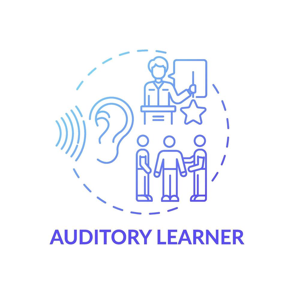 Auditory learner blue gradient concept icon vector