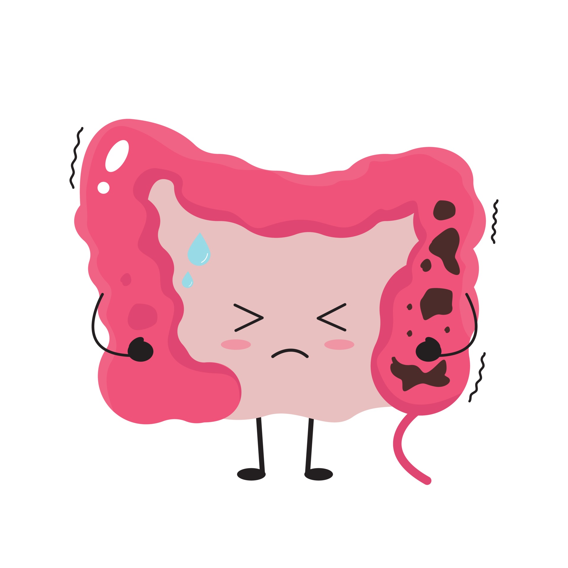Kawaii guts full of undigested food and waste. Constipation concept. 2226949 Vector Art at Vecteezy