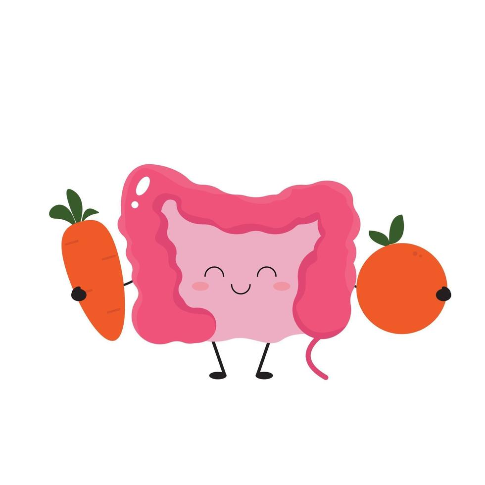 Kawaii guts with healthy and fiber rich food vector