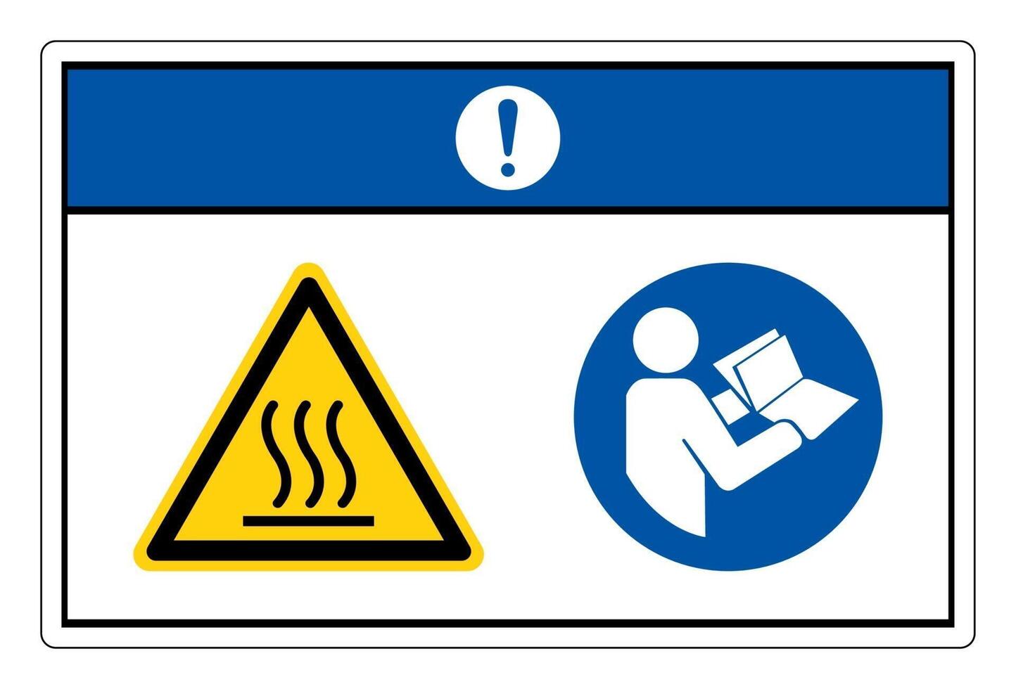 Aviso de superficie caliente, consulte el manual de instrucciones, folleto, símbolo, signo sobre fondo blanco. vector