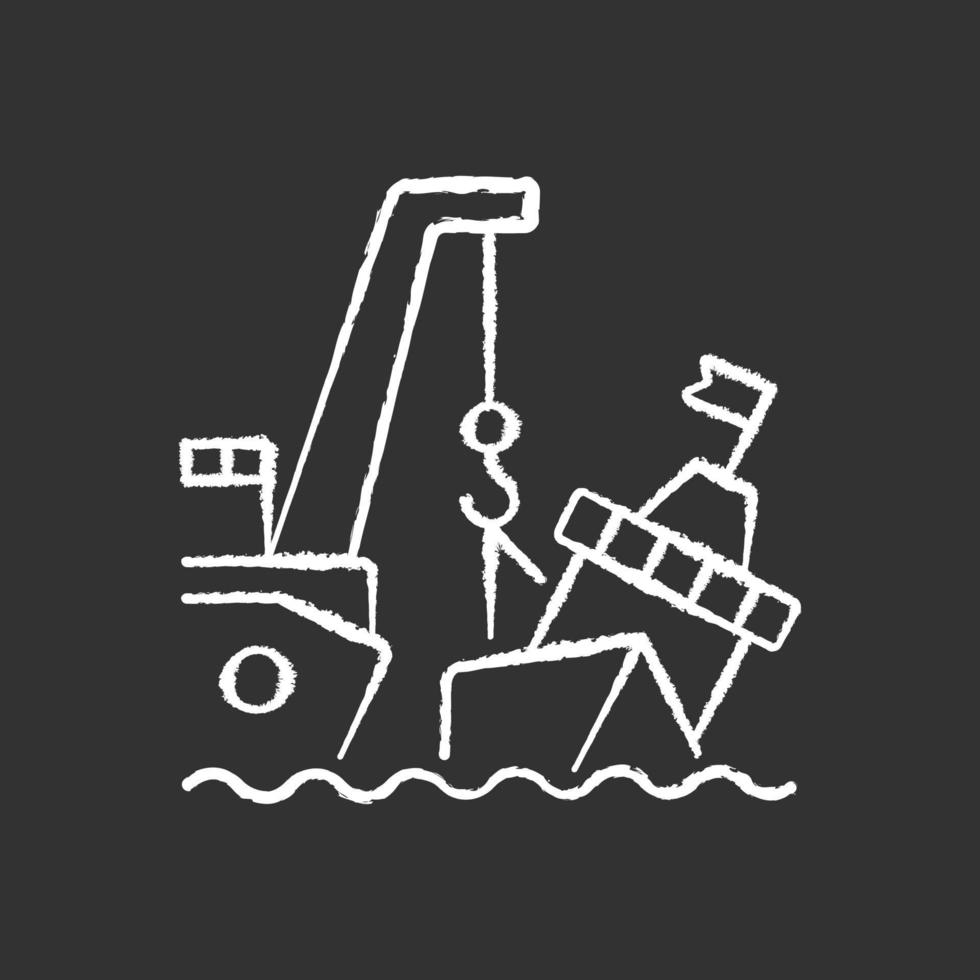Icono de tiza blanca de salvamento marino sobre fondo negro vector
