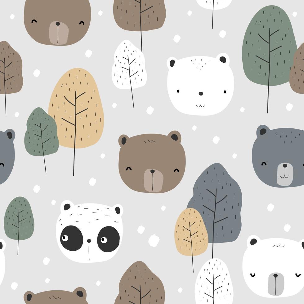 Cute teddy bear polar bear and panda cartoon seamless pattern vector