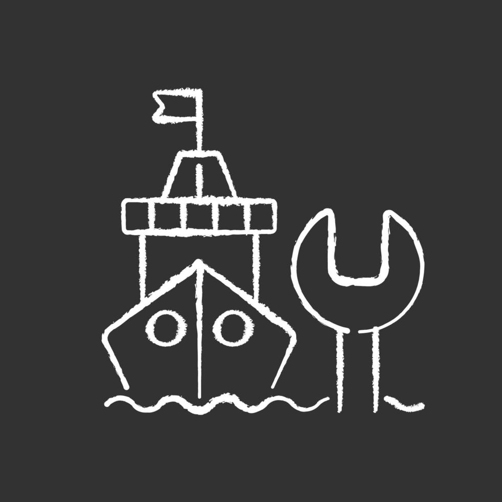 Ship maintenance and repair chalk white icon on black background vector