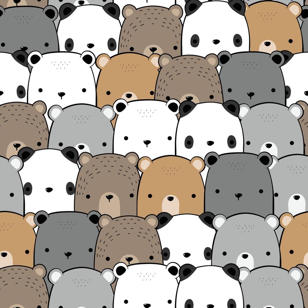 Cute panda teddy bear and polar bear cartoon doodle seamless pattern vector