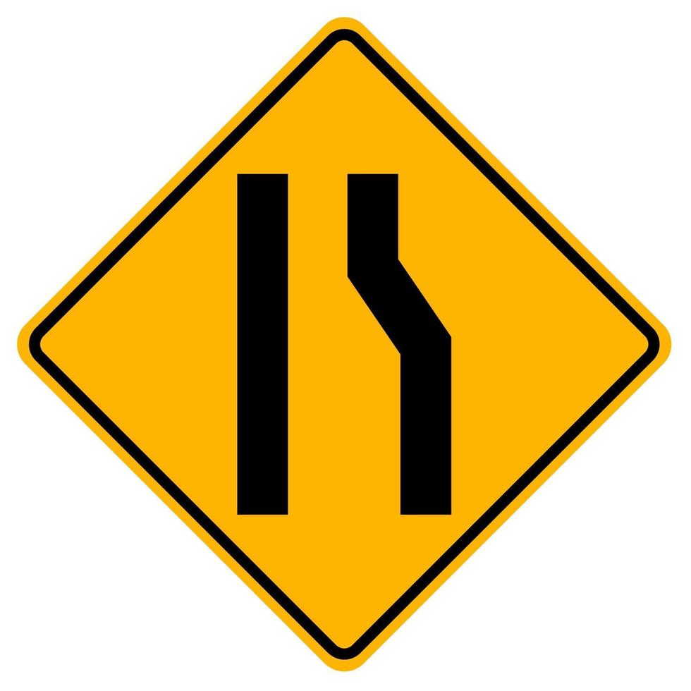 Las señales de advertencia de la carretera se estrecha en el lado derecho sobre fondo blanco. vector