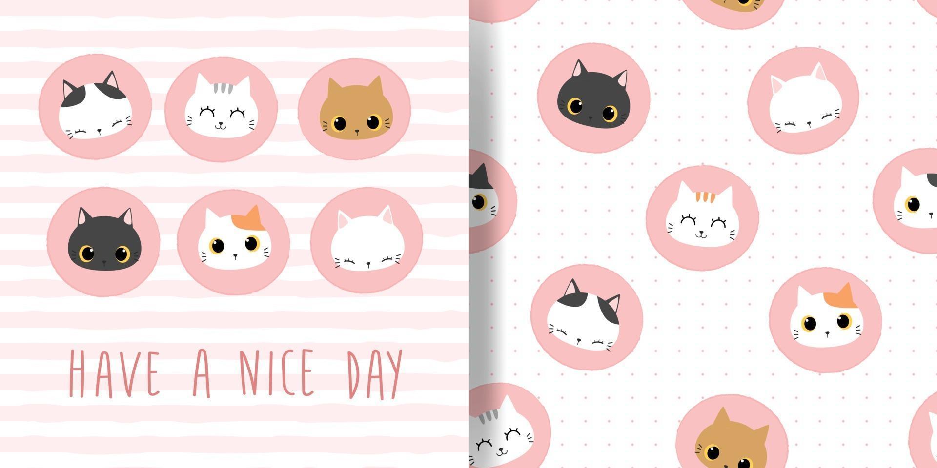 Download Cute cat kitten cartoon card and seamless pattern bundle ...