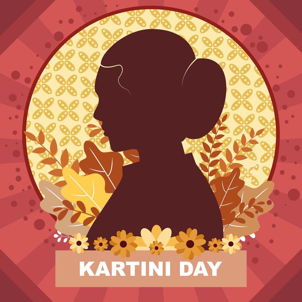 día de kartini con fondo de silueta vector