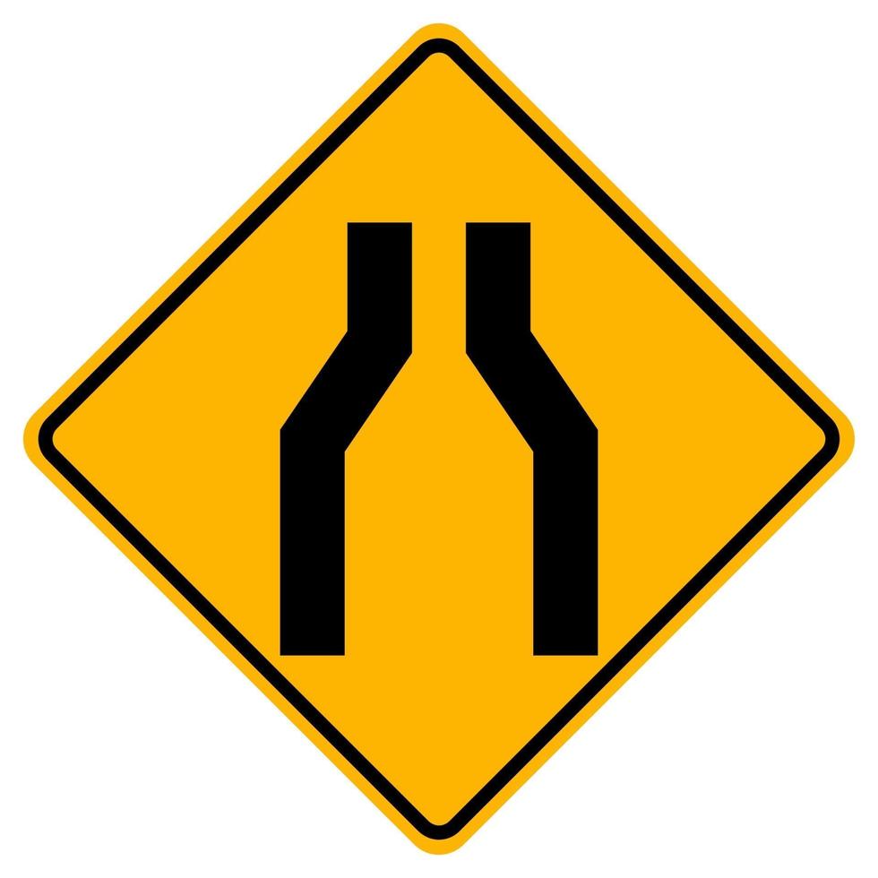 Las señales de advertencia de la carretera se estrecha en ambos lados sobre fondo blanco. vector