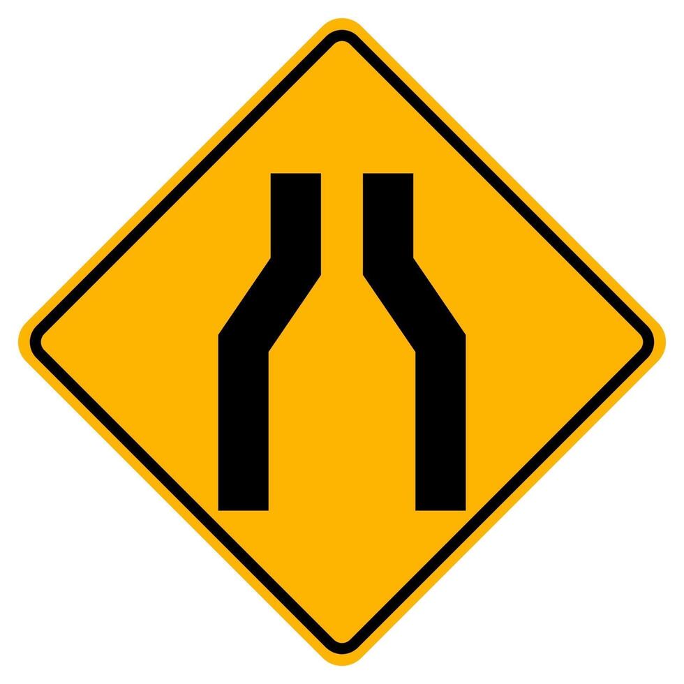 Warning signs Road narrows on both sides on white background vector