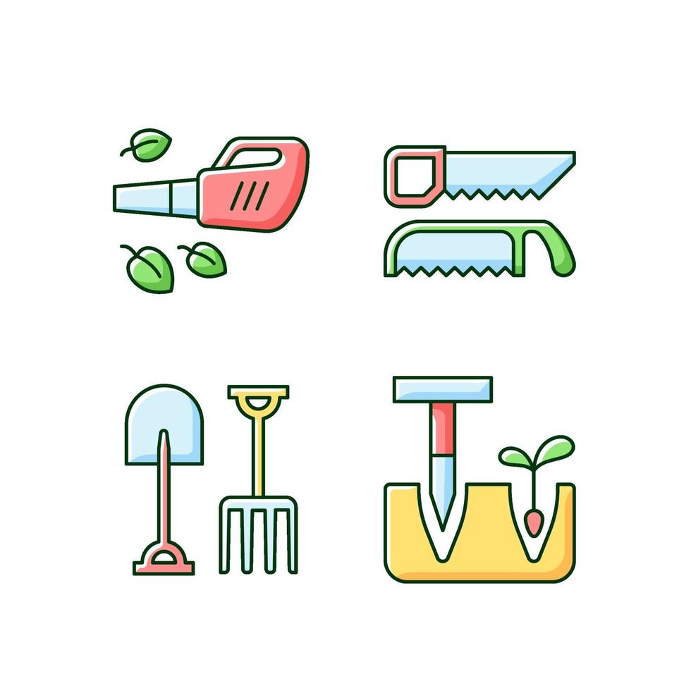 Conjunto de iconos de colores rgb de instrumentos de jardín vector