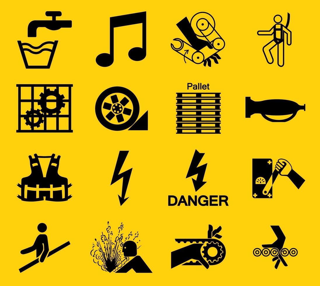 Warning signs,industrial hazards icon labels Sign Isolated on White Background,Vector Illustration vector