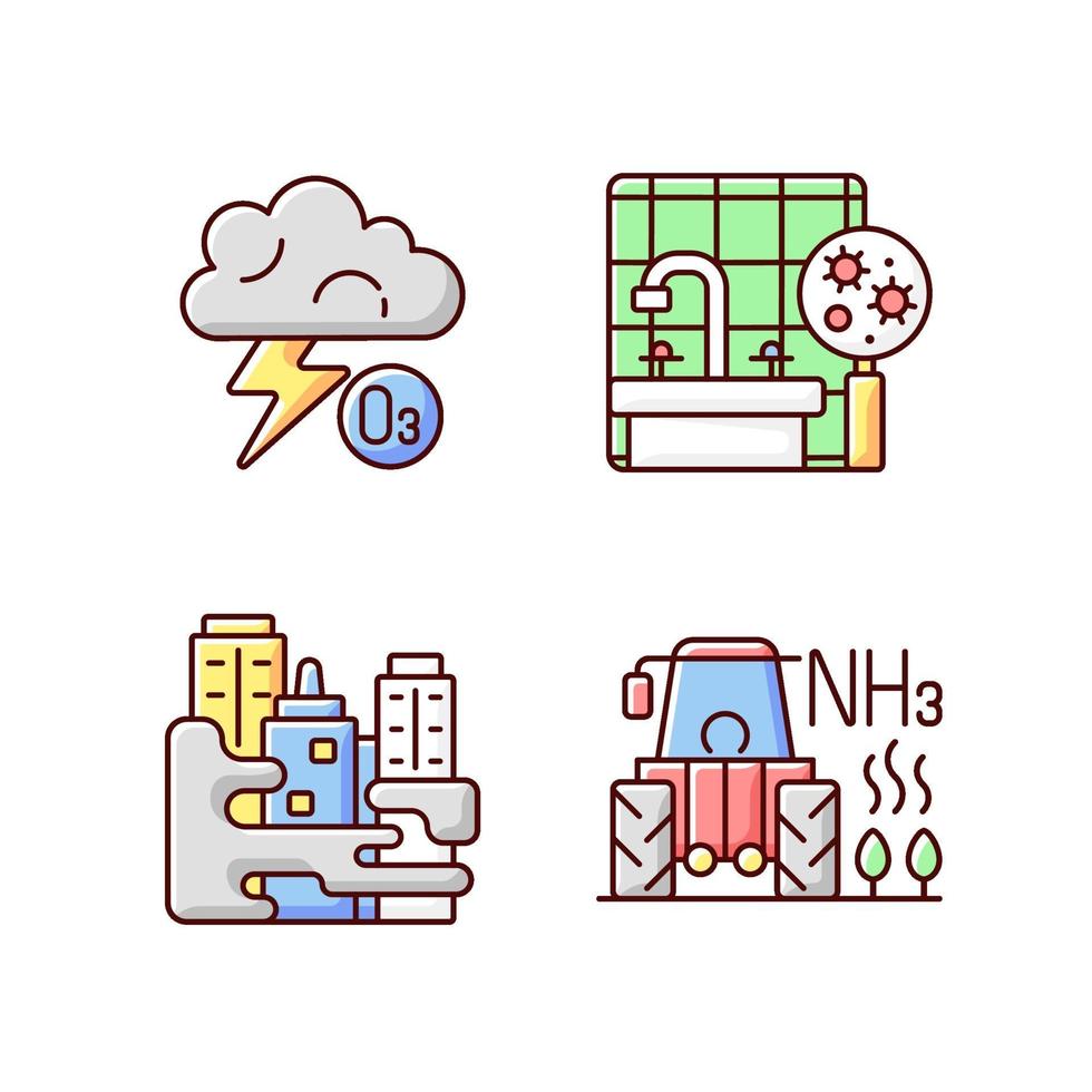 Air pollution RGB color icons set vector