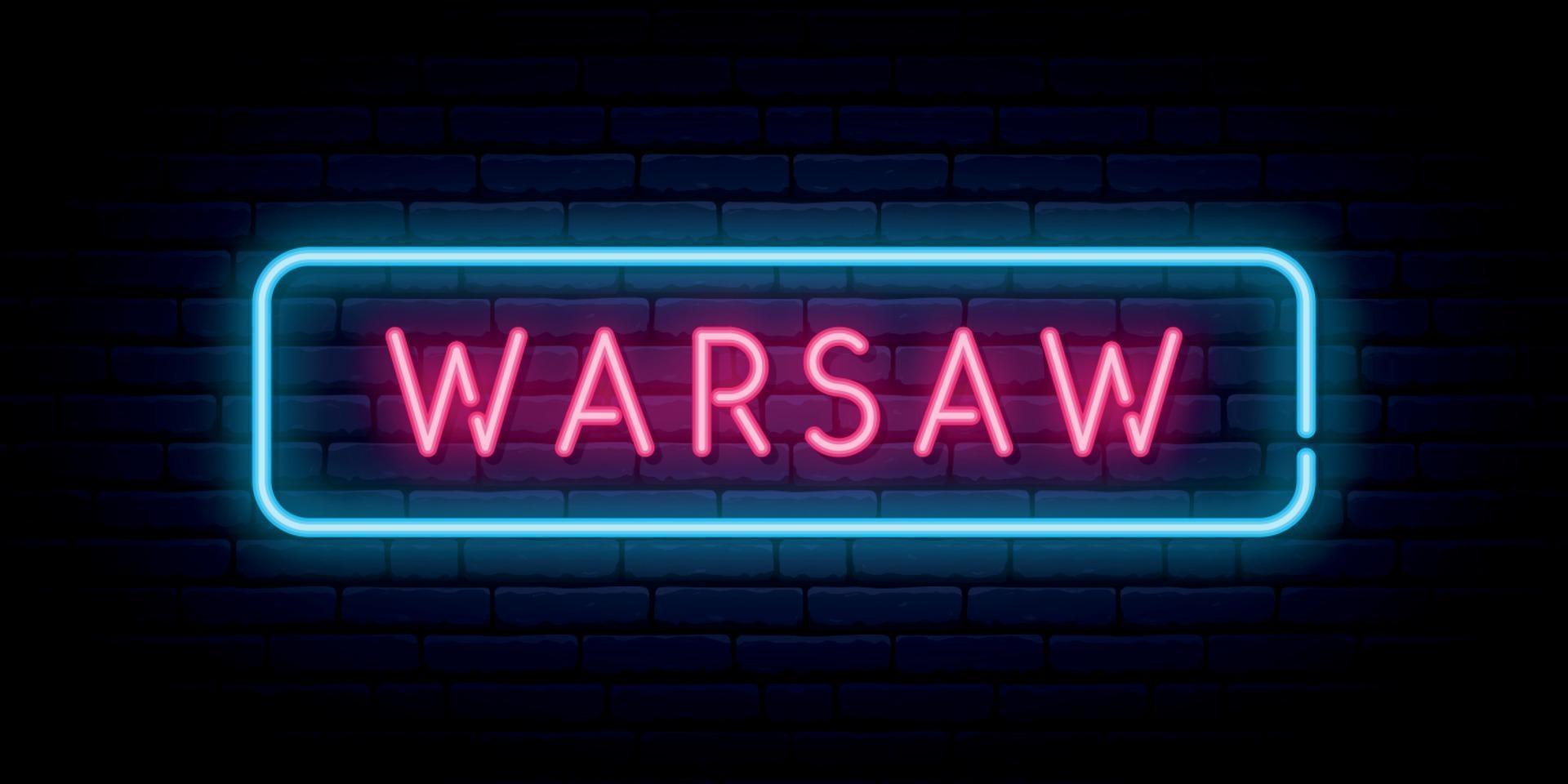 Warsaw neon sign. Bright light signboard. vector