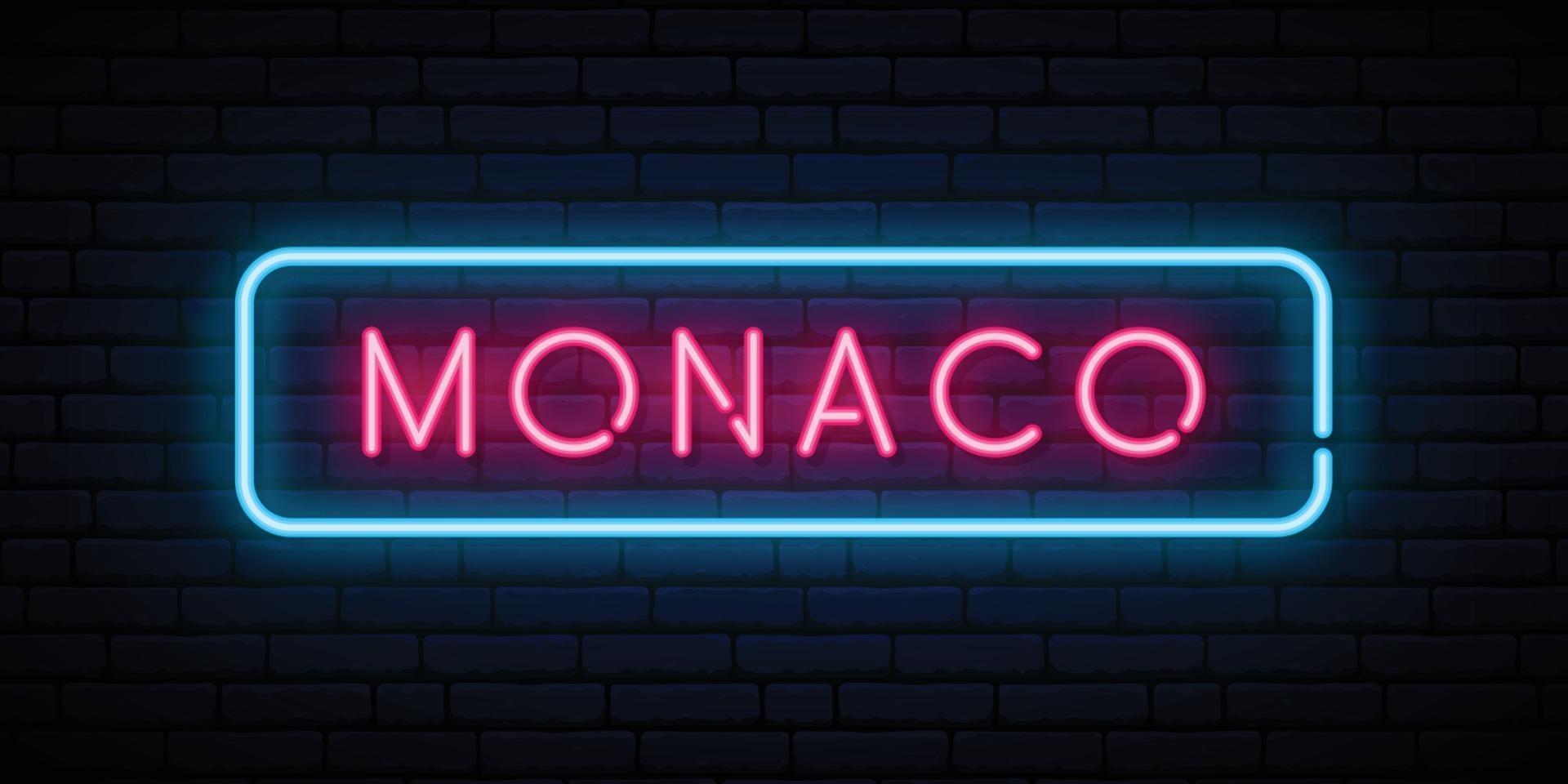 Monaco neon sign. Bright light signboard. vector